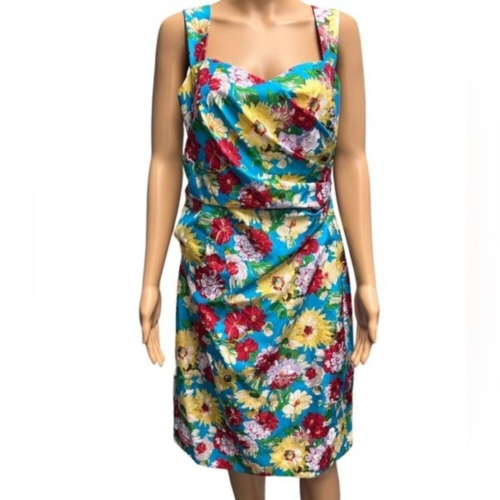 Kay Unger New York Vintage Floral Silk Dress Lined Yellow Zippered Back Size 12